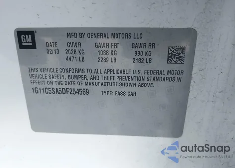 2013 Chevrolet Malibu 1Lt из США, поврежденный, VIN 1G11C5SA5DF254569